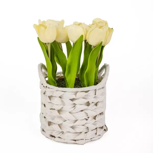 Arrangements & Greenery-Kirkland's Home Light Tulip Arrangement In Basket Yellow
