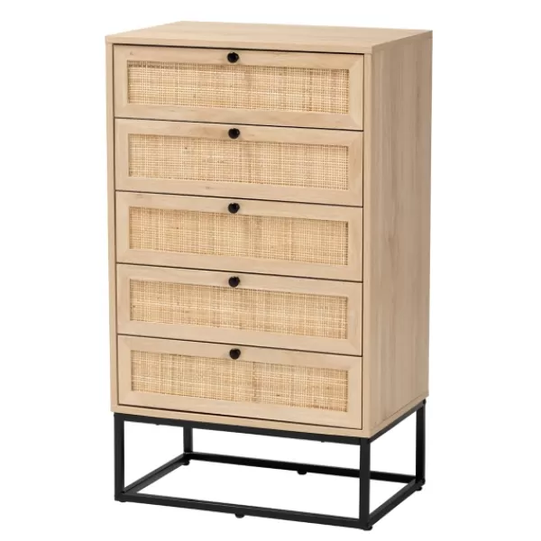 Dressers & Chests-Kirkland's Home Light Wood And Rat 5-Drawer Chest Tan