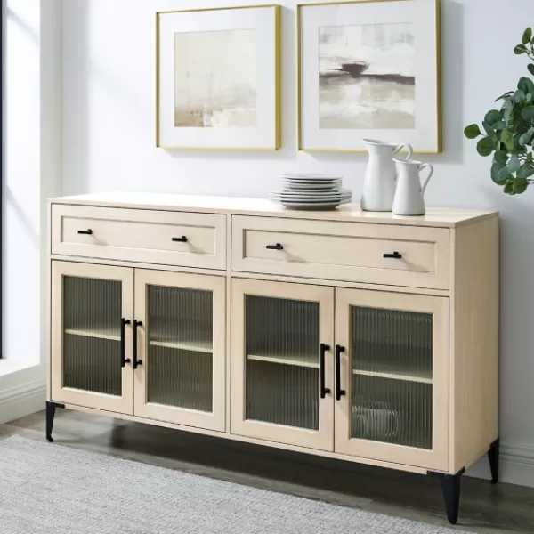 Cabinets & Sideboards-Kirkland's Home Light Wood Fluted Glass Doors Sideboard Tan