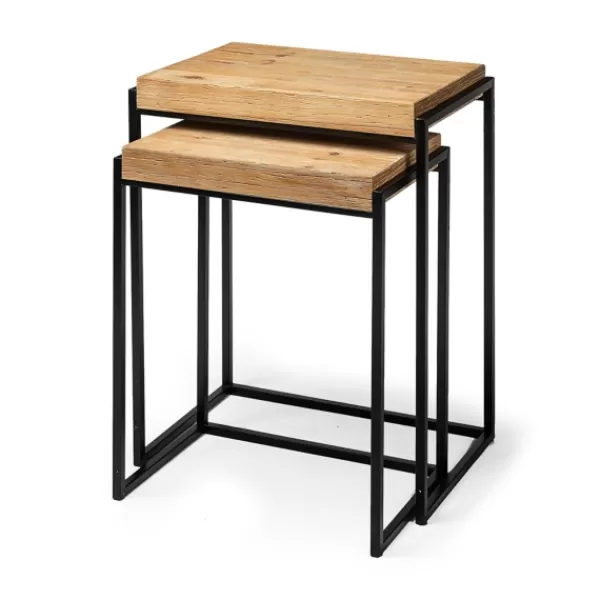 Accent & End Tables-Kirkland's Home Light Wood Nesting Accent Tables, Set Of 2 Tan/Black