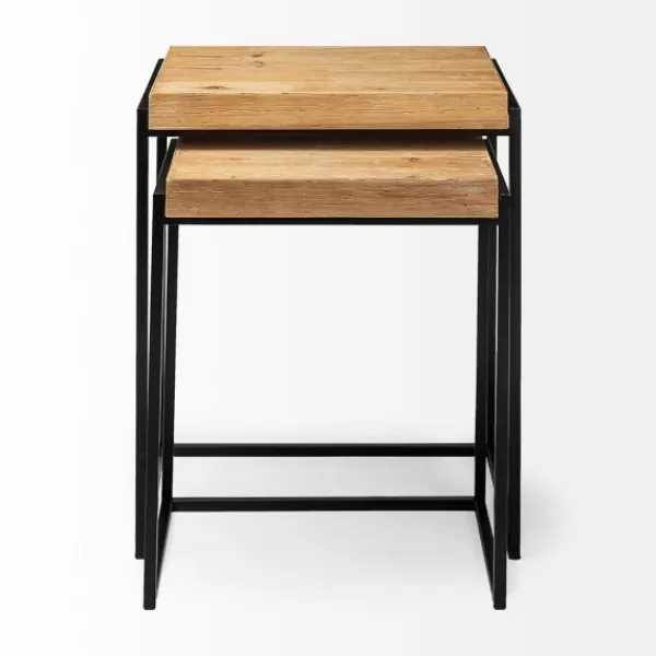 Accent & End Tables-Kirkland's Home Light Wood Nesting Accent Tables, Set Of 2 Tan/Black