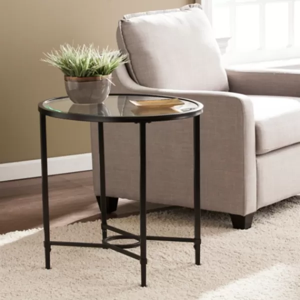 Accent & End Tables-Kirkland's Home Lila Glass And Metal Oval Accent Table Black