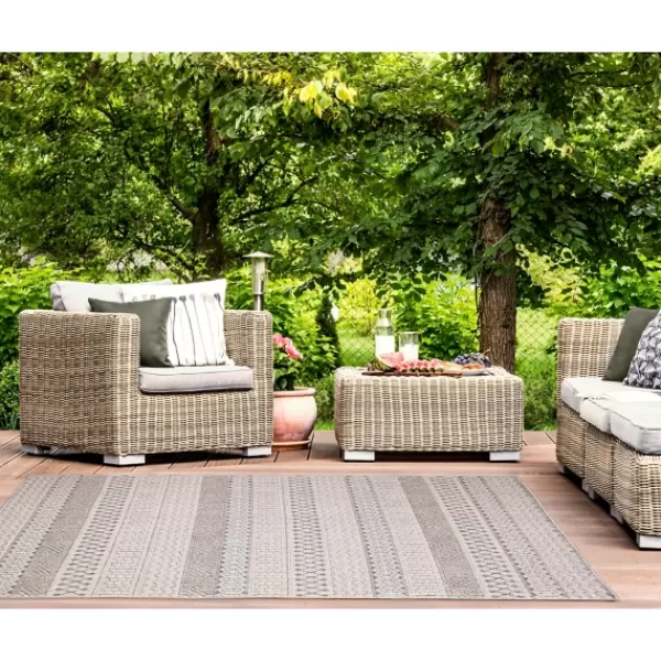 Outdoor Rugs-Kirkland's Home Linear Sundry Outdoor Area Rug, 6X9 Gray