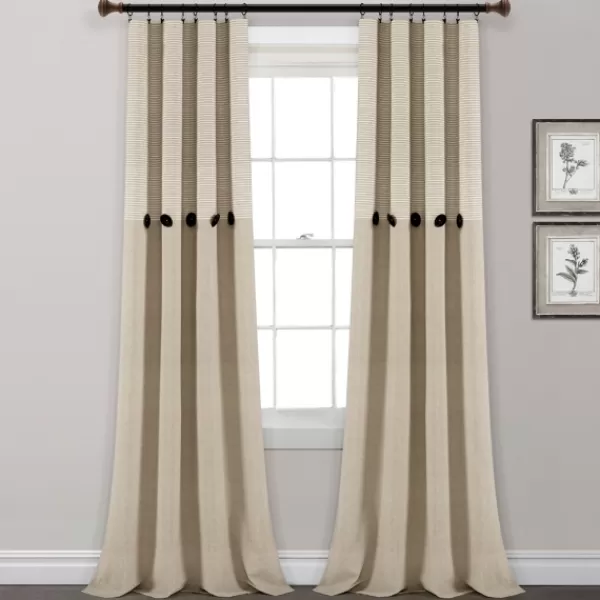 Curtains & Drapes-Kirkland's Home Linen Button And Stripe Curtain Panel Set, 84 In. Tan/White