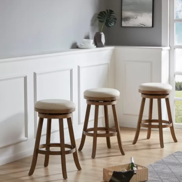 Bar Stools & Counter Height Stools-Kirkland's Home Linen Driftwood Finish Swivel Bar Stool Tan