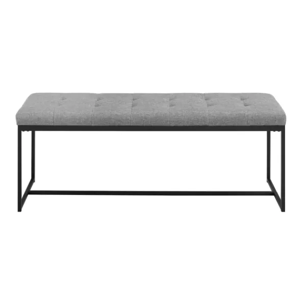 Benches & Ottomans-Kirkland's Home Linen Tufted Bench With Metal Base Gray
