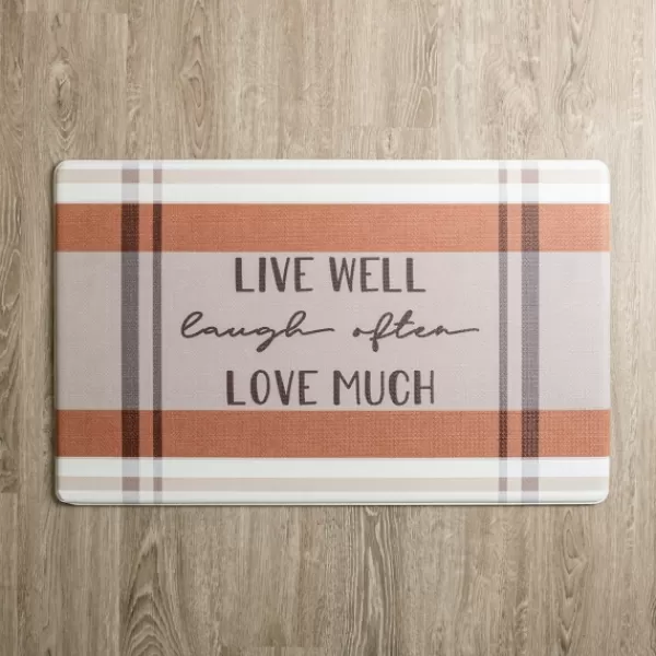 Kitchen & Floor Mats-Kirkland's Home Live, Laugh, Love Plaid Kitchen Mat Brown/Orange