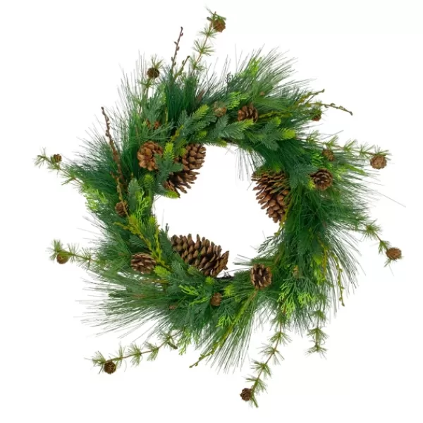 Wreaths-Kirkland's Home Long Needle Pine Christmas Wreath Green/Brown