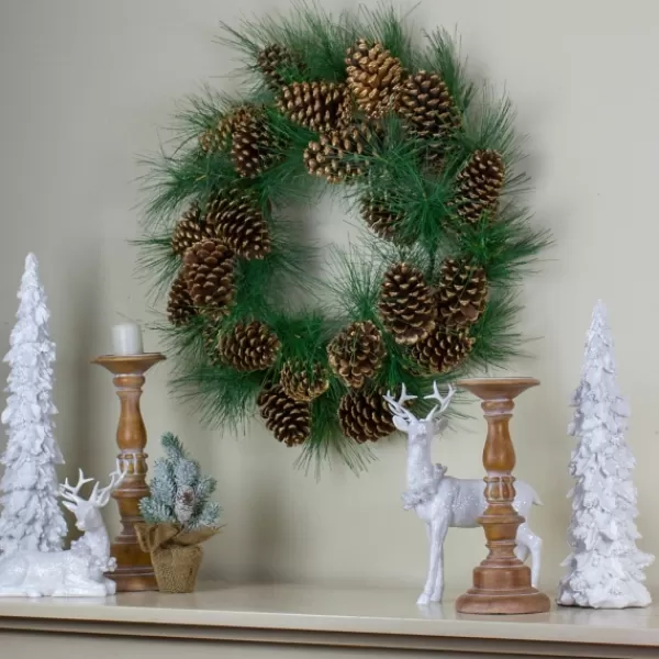 Wreaths-Kirkland's Home Long Pine Needle And Pinecone Wreath Green/Brown