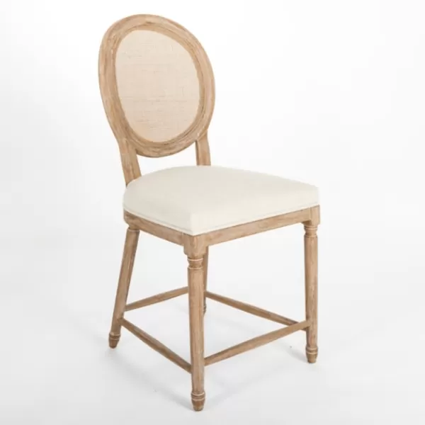 Bar Stools & Counter Height Stools-Kirkland's Home Louis Cane & Cream Upholstered Counter Stool Ivory