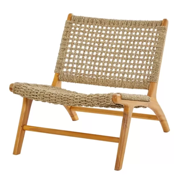 Accent Chairs-Kirkland's Home Low Slung Woven Teakwood Accent Chair Tan