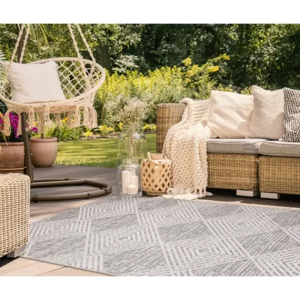 Outdoor Rugs-Kirkland's Home Luxe Diamond Outdoor Area Rug, 7X10 Gray