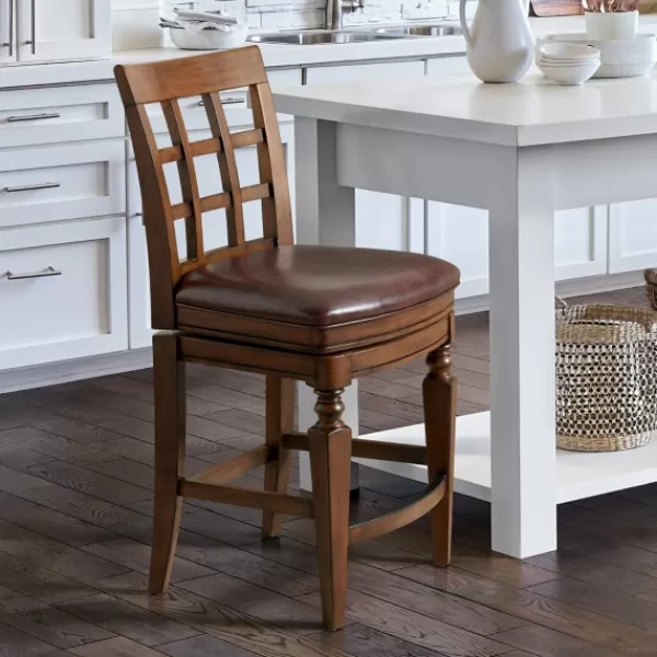 Bar Stools & Counter Height Stools-Kirkland's Home Mahogany Trellis Swivel Counter Stool Brown