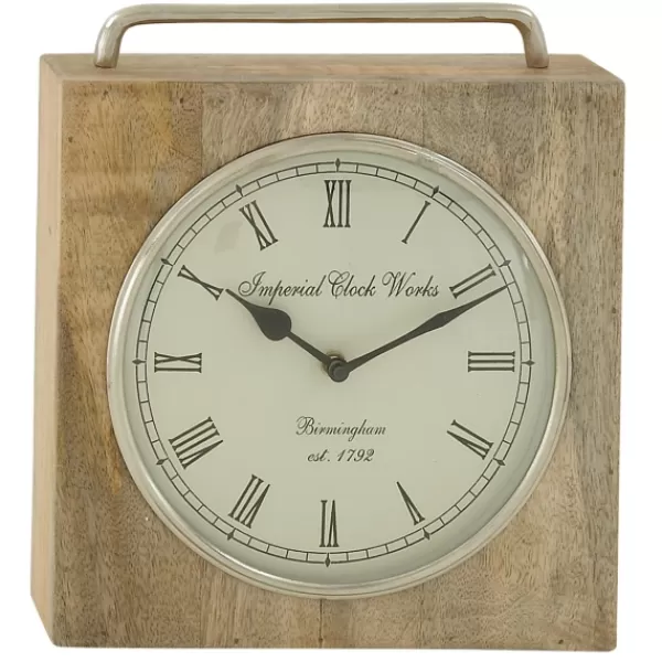 Decorative Accents-Kirkland's Home Mango Wood Square Handled Tabletop Clock Brown