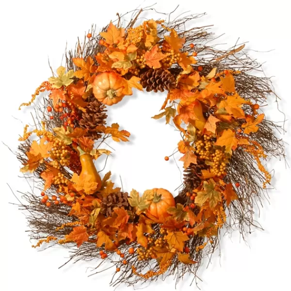 Wreaths-Kirkland's Home Maple Leaf Branch Wreath Orange