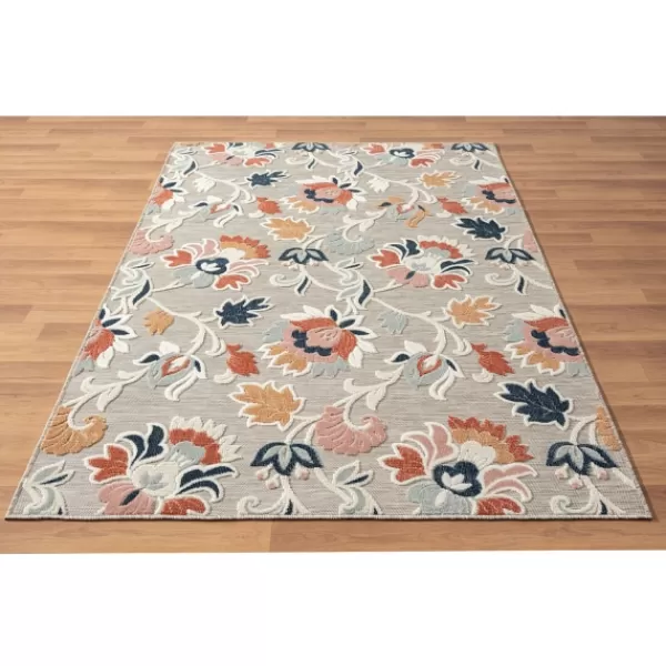 Outdoor Rugs-Kirkland's Home Mara Floral Blossom Indoor/Outdoor Area Rug, 5X7 Gray/White/Multi