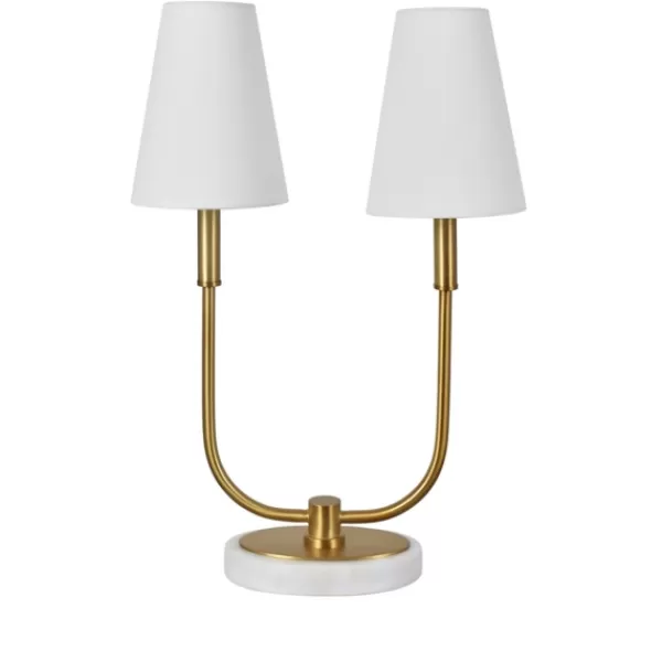 Table Lamps-Kirkland's Home Marble And Gold Twin Shade Table Lamp White