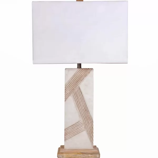 Table Lamps-Kirkland's Home Marble Carved Lines Table Lamp White