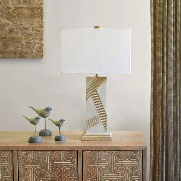 Table Lamps-Kirkland's Home Marble Carved Lines Table Lamp White