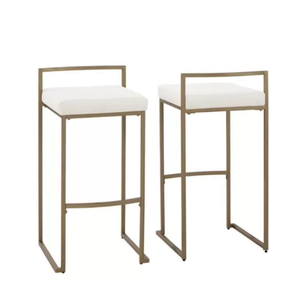 Bar Stools & Counter Height Stools-Kirkland's Home Marley Cream And Gold Bar Stools, Set Of 2 White