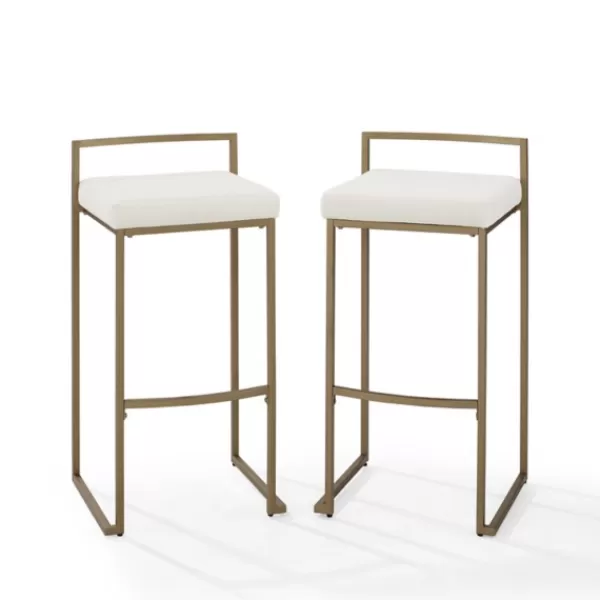 Bar Stools & Counter Height Stools-Kirkland's Home Marley Cream And Gold Bar Stools, Set Of 2 White