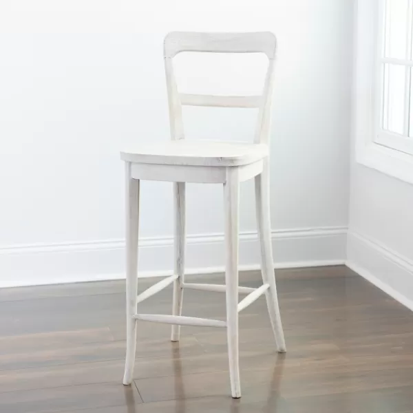 Bar Stools & Counter Height Stools-Kirkland's Home Martin Lime Wash Open Back Wood Bar Stool White