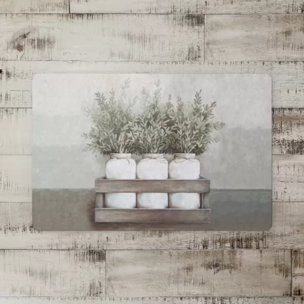 Kitchen & Floor Mats-Kirkland's Home Mason Jar Greenery Kitchen Mat Gray