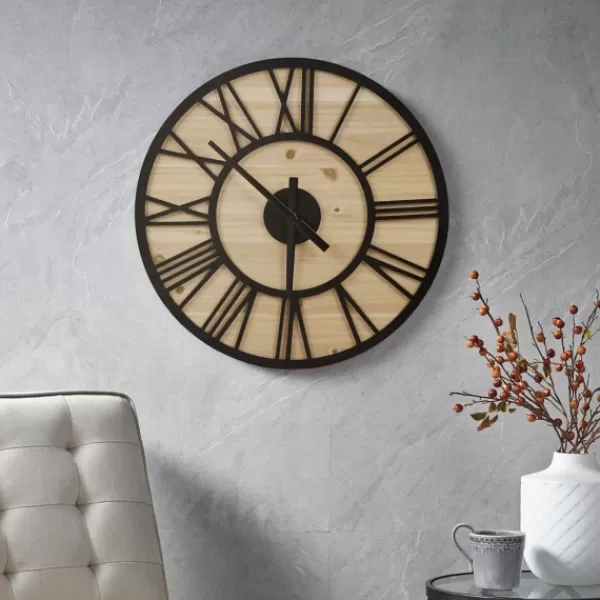 Clocks-Kirkland's Home Mason Metal And Wood Wall Clock