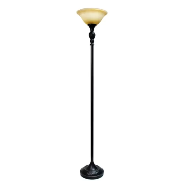 Floor Lamps-Kirkland's Home Matte Black And Amber Glass Torchiere Tan