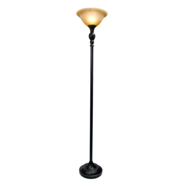 Floor Lamps-Kirkland's Home Matte Black And Amber Glass Torchiere Tan