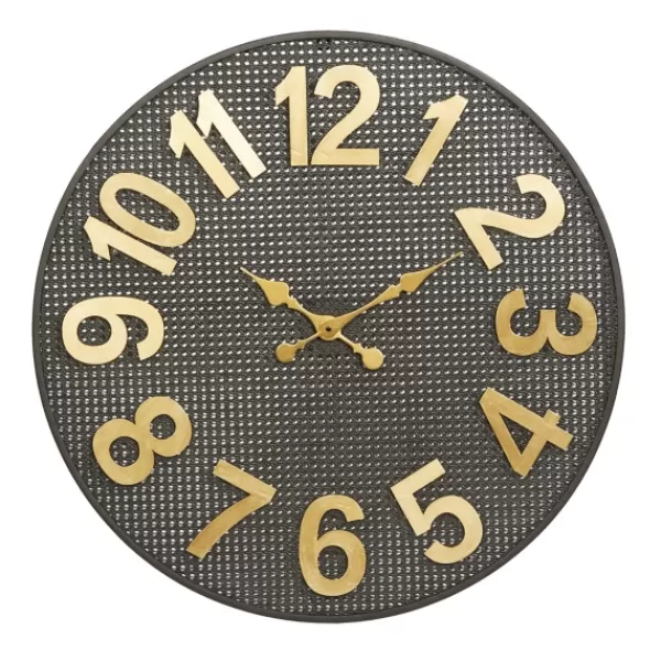Clocks-Kirkland's Home Matte Black Iron Wall Clock, 32 In.