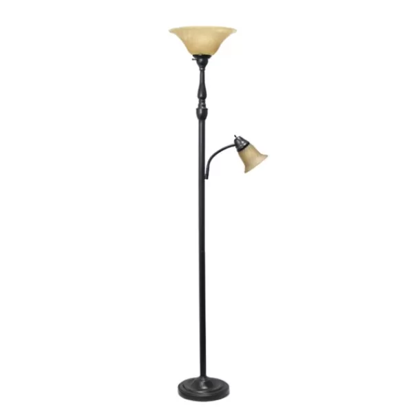 Floor Lamps-Kirkland's Home Matte Bronze And Amber Reading Arm Torchiere Tan