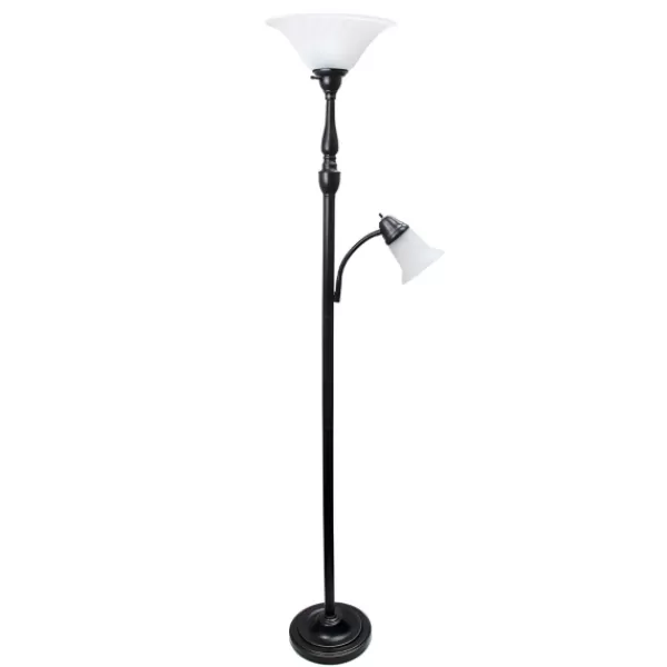 Floor Lamps-Kirkland's Home Matte Bronze And White Reading Arm Torchiere Brown