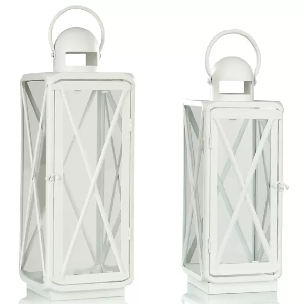 Lanterns-Kirkland's Home Matte Lattice Lanterns, Set Of 2 White