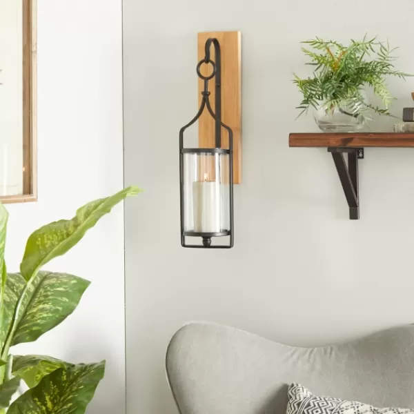 Sconces-Kirkland's Home Matte Poplar Wood Sconce Black