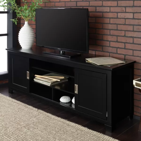Tv Stands & Media Consoles-Kirkland's Home Matte Wood Sliding Doors Media Console Black