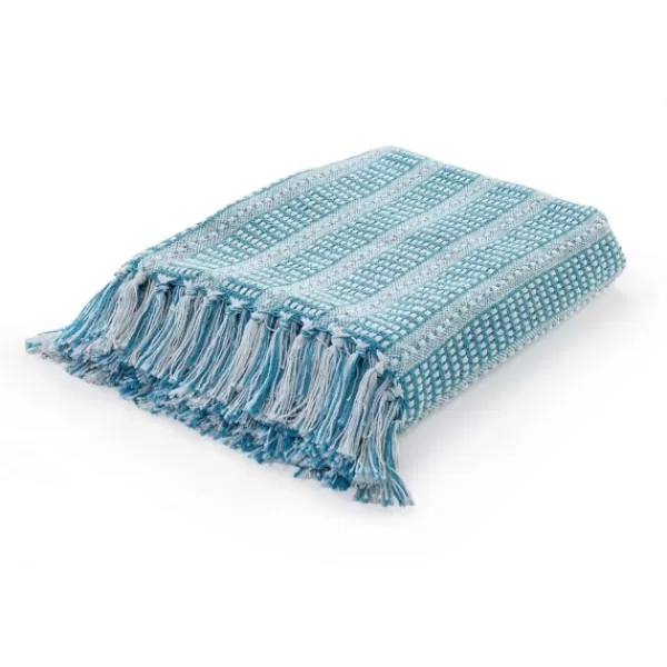 Blankets & Throws-Kirkland's Home Maui Striped Fringe Throw Blue