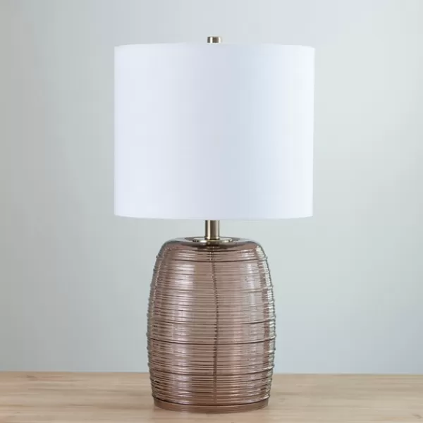 Table Lamps-Kirkland's Home Mauve Ribbed Glass Table Lamp White