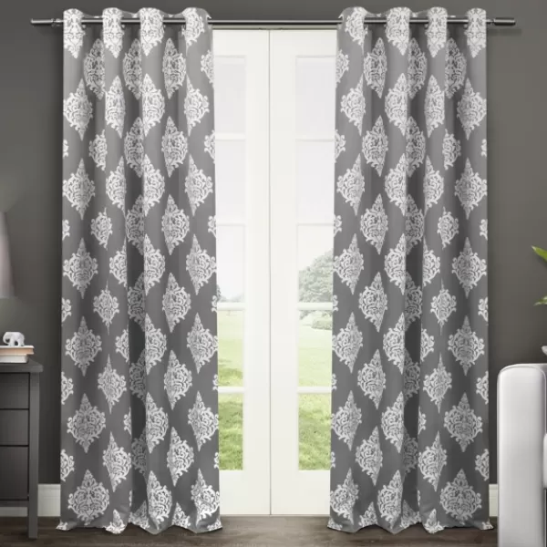 Curtains & Drapes-Kirkland's Home Medallion Curtain Panel Set, 96 In. Gray