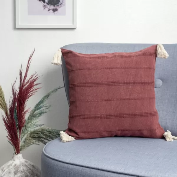Pillows-Kirkland's Home Merlot Striped Organic Cotton Throw Pillow Red