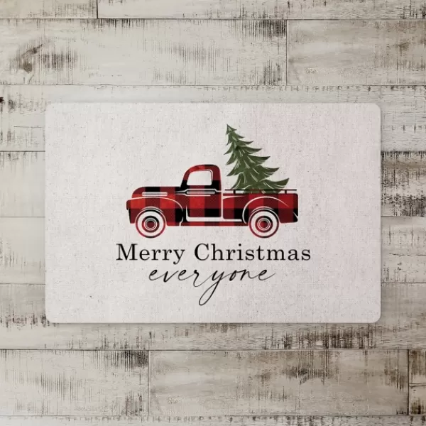 Kitchen & Floor Mats-Kirkland's Home Merry Christmas Plaid Truck And Tree Floor Mat Tan/Red/Black