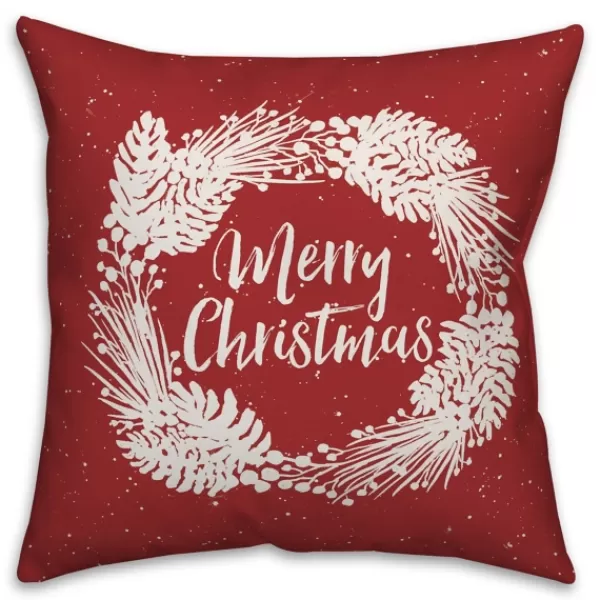 Pillows-Kirkland's Home Merry Christmas Wreath Outdoor Pillow Red/White