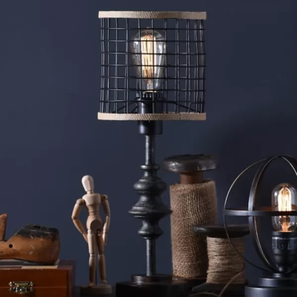 Table Lamps-Kirkland's Home Metal And Burlap Edison Lamp Brown