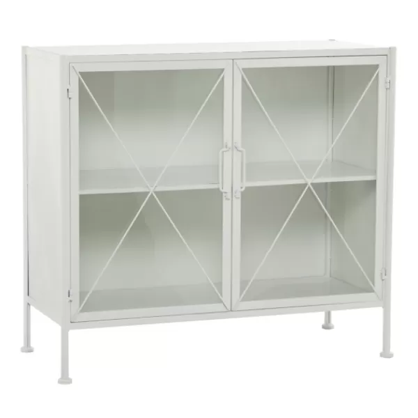 Cabinets & Sideboards-Kirkland's Home Metal And Glass X-Door Cabinet White