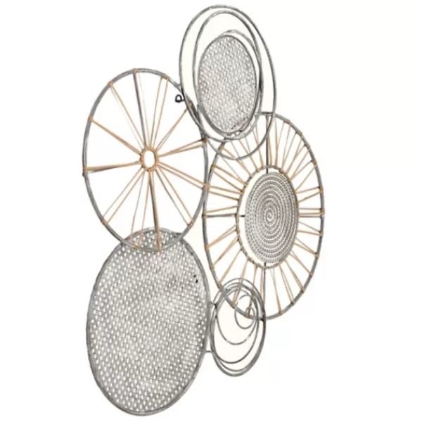 Wall Plaques-Kirkland's Home Metal And Rattan Cord Discs Wall Sculpture Gray