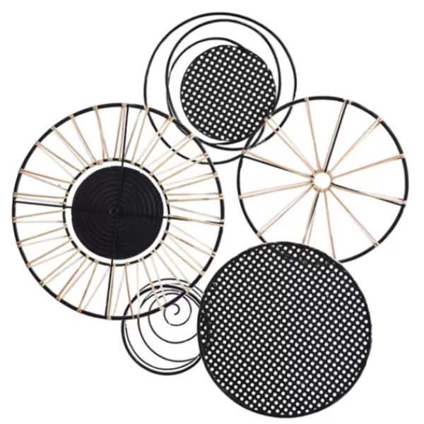 Wall Plaques-Kirkland's Home Metal And Rattan Cord Discs Wall Sculpture Gray