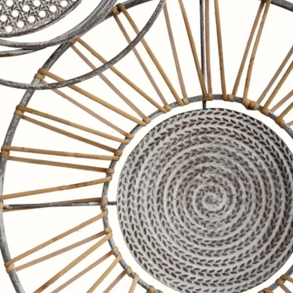 Wall Plaques-Kirkland's Home Metal And Rattan Cord Discs Wall Sculpture Gray
