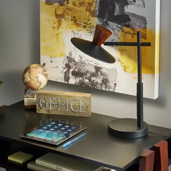 Table Lamps-Kirkland's Home Metal And Walnut Wood Table Lamp Black