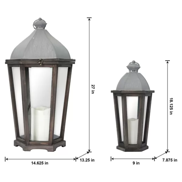 Lanterns-Kirkland's Home Metal Arch Top Led Lanterns, Set Of 2 Gray/Brown