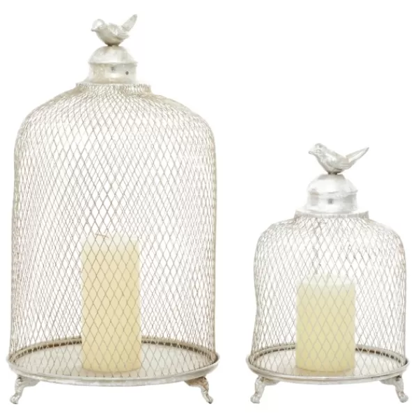 Lanterns-Kirkland's Home Metal Bird Cage Cloche Lanterns, Set Of 2 Silver